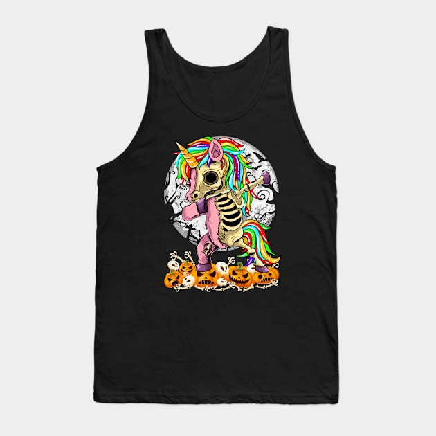 Rainbow Unicorn Zombie Skeleton Dabbing Pumpkin Halloween Tank Top by wonderws